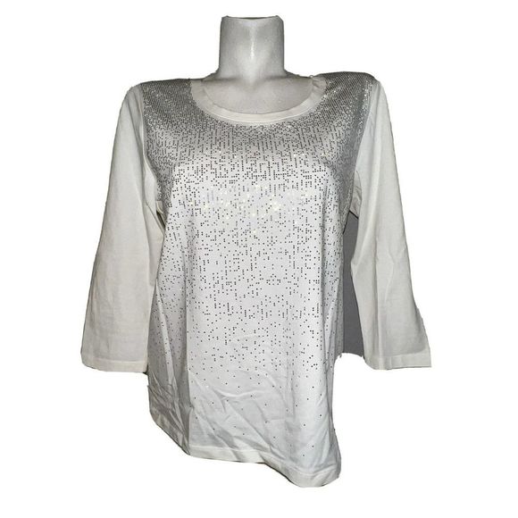 Chico's Tops - Zenergy by CHICO'S Top Size L 2 Cream Silver Embellished Front 3/4 Sleeve Shirt